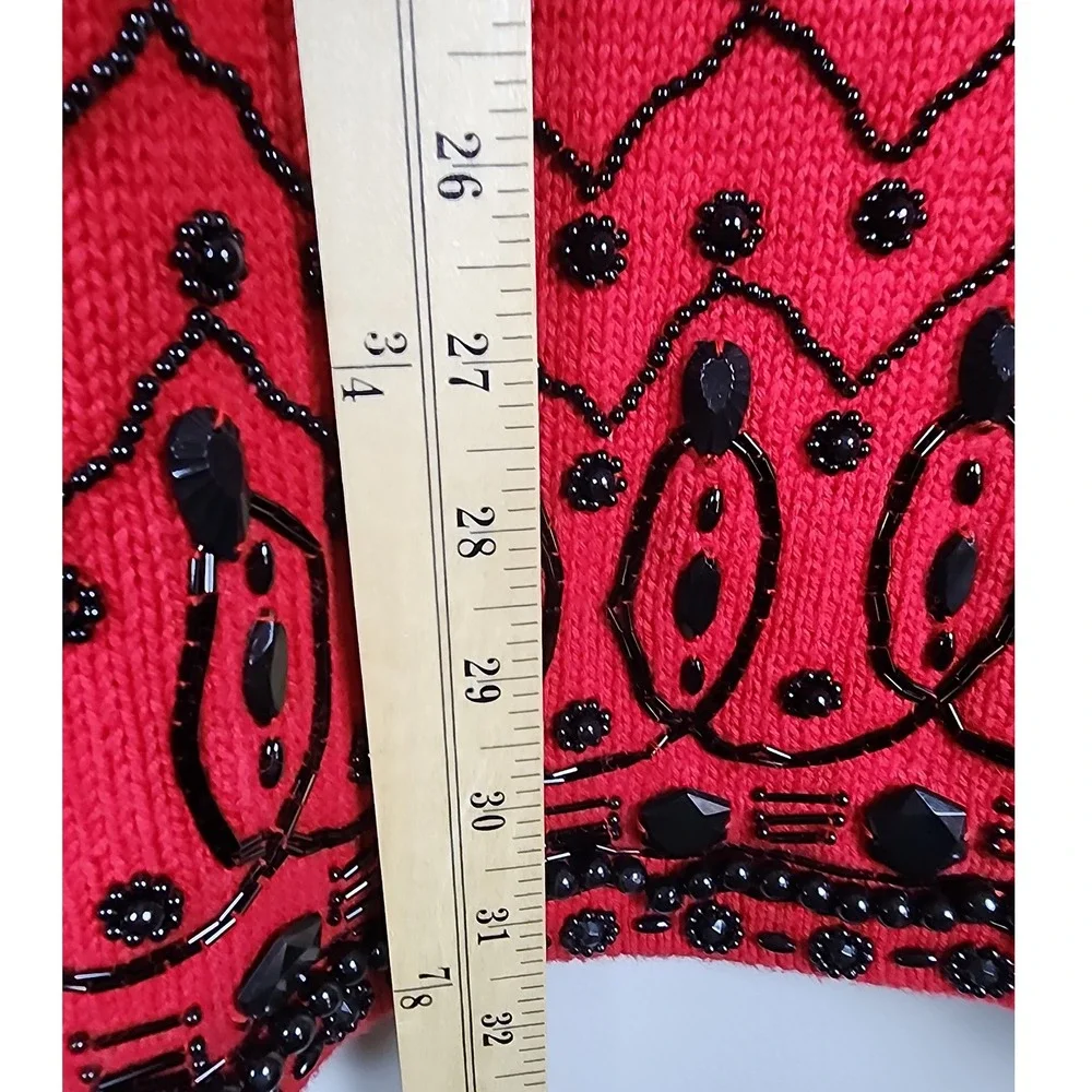 Vtg Victoria Jones Red Beaded Cowl Neck Sweater Top Womens Size L‎ Ramie Cotton